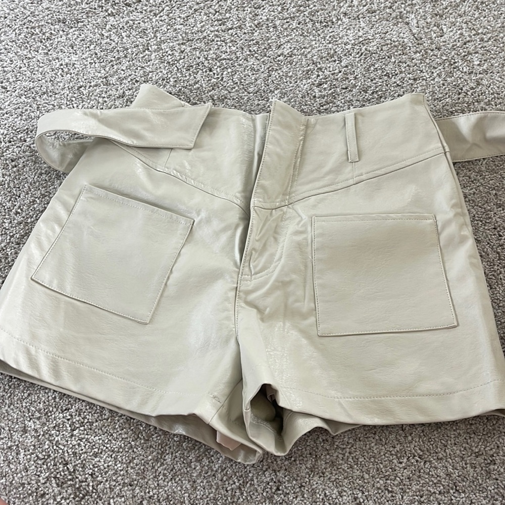 Pants store cream leather shorts with tie